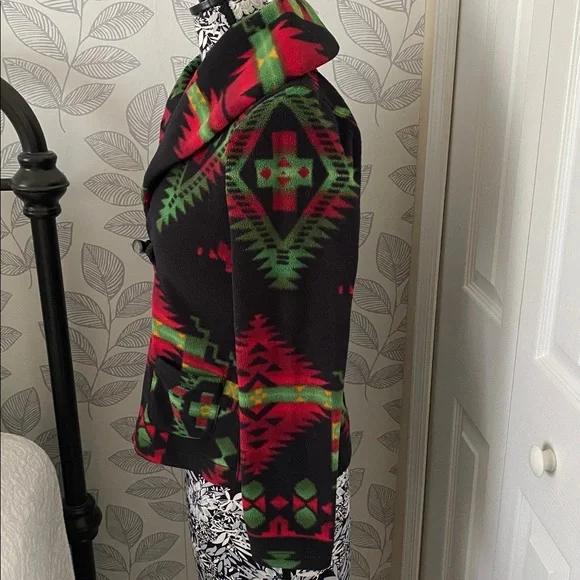 Girl’s Ralph Lauren Black Fleece Jacket with Red and Green Southwestern print - Picture 3 of 10